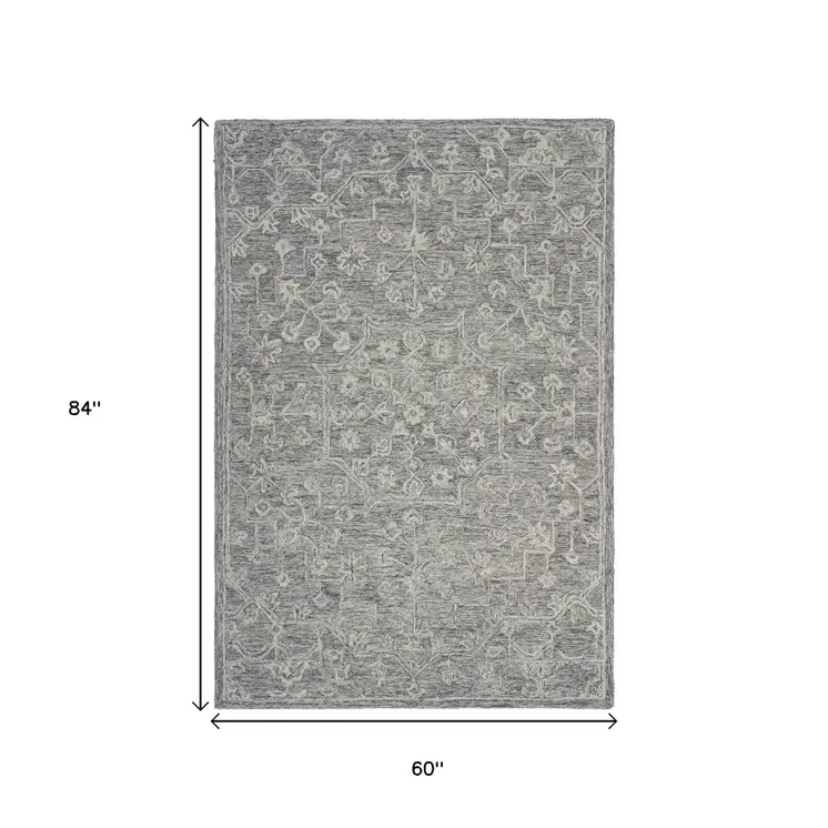5' X 7' Gray Floral Finesse Area Rug
