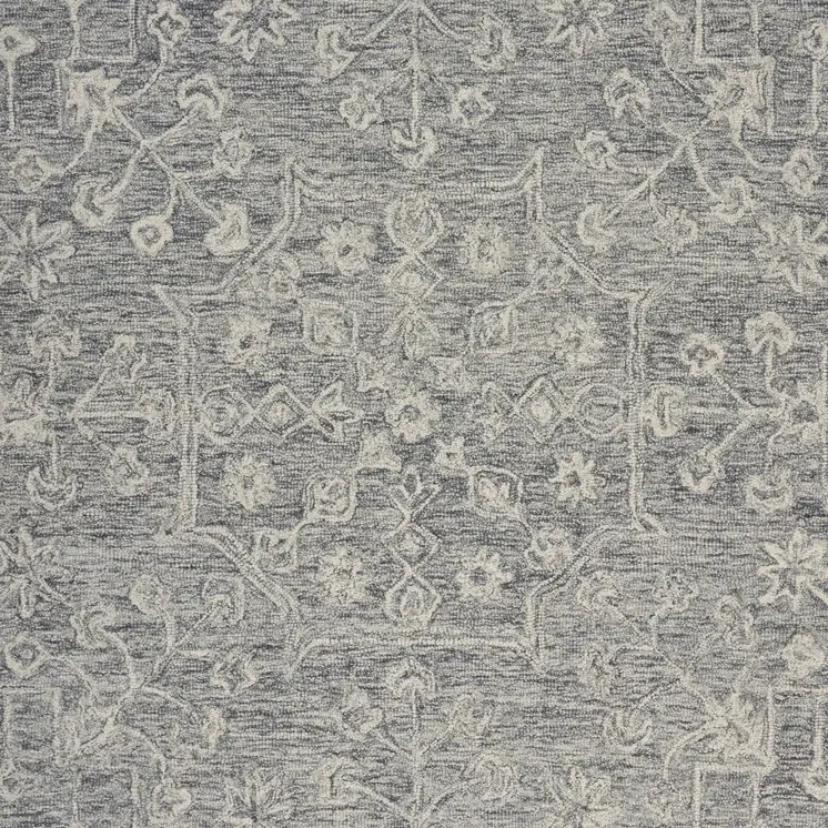 8’ Round Gray Floral Finesse Area Rug