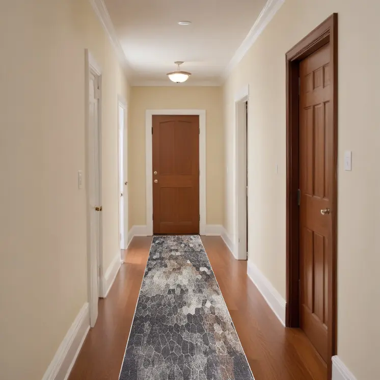 2' X 10' Beige Cobblestone Pattern Runner Rug