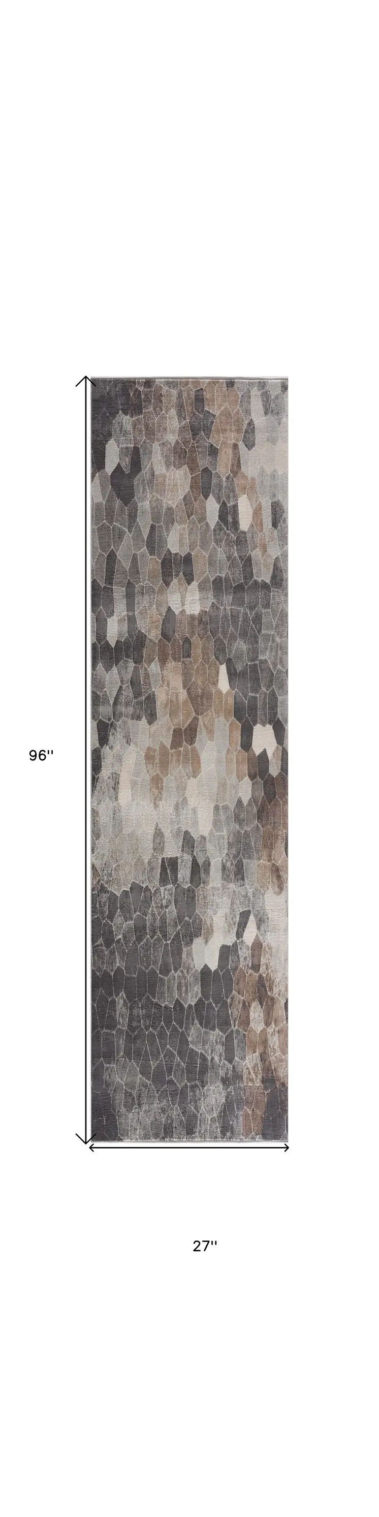 8' Beige And Gray Cobblestone Distressed Runner Rug