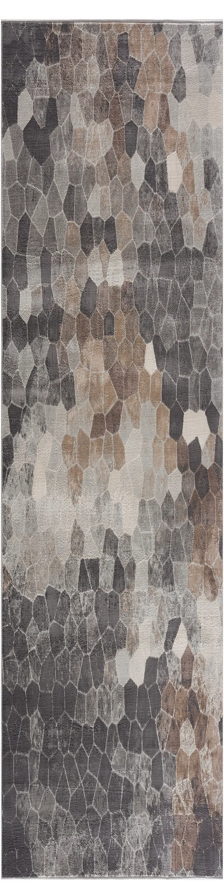 8' Beige And Gray Cobblestone Distressed Runner Rug