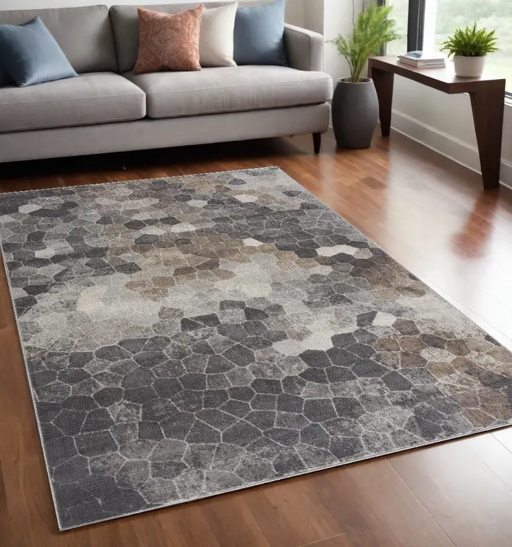 5' X 8' Beige Cobblestone Pattern Area Rug