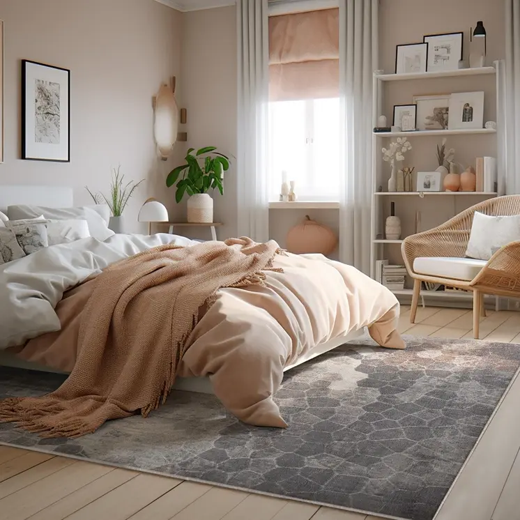 7' X 10' Beige Cobblestone Pattern Area Rug