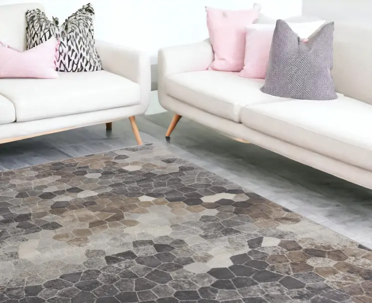7' X 10' Beige Cobblestone Pattern Area Rug