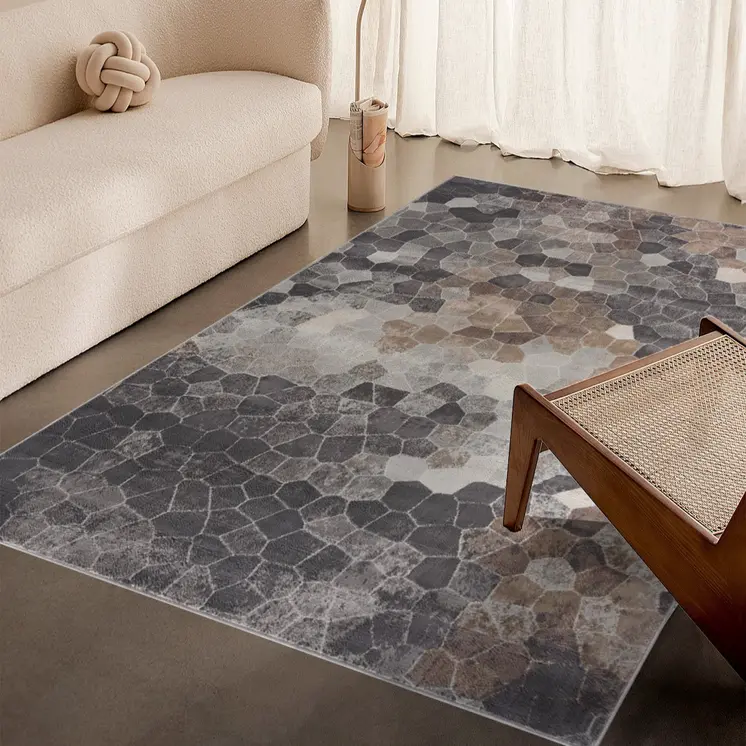 8' X 11' Beige Cobblestone Pattern Area Rug