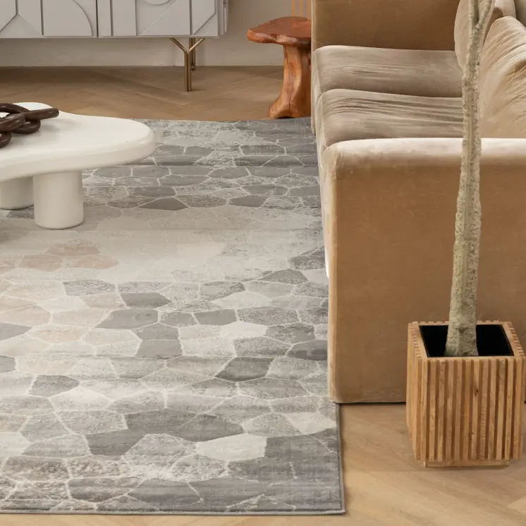8' X 11' Beige Cobblestone Pattern Area Rug