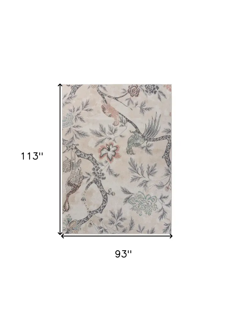 8' X 10' Soft Beige Birds and Trees Area Rug