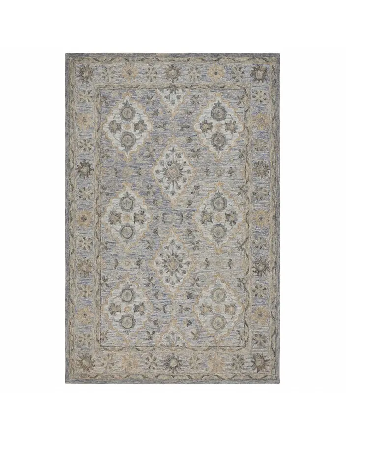 5' X 8' Blue and Tan Traditional Area Rug