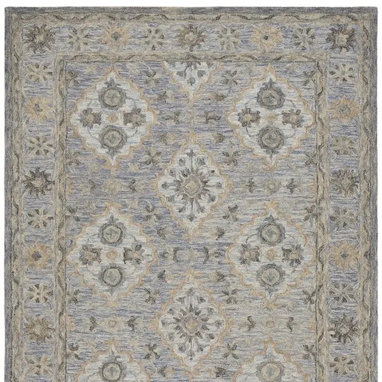 8' X 10' Blue and Tan Traditional Area Rug