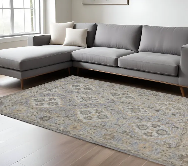 8' X 10' Blue and Tan Traditional Area Rug