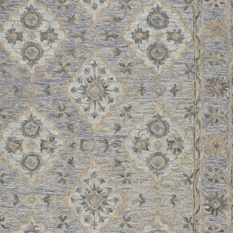 9' X 12' Blue and Tan Traditional Area Rug
