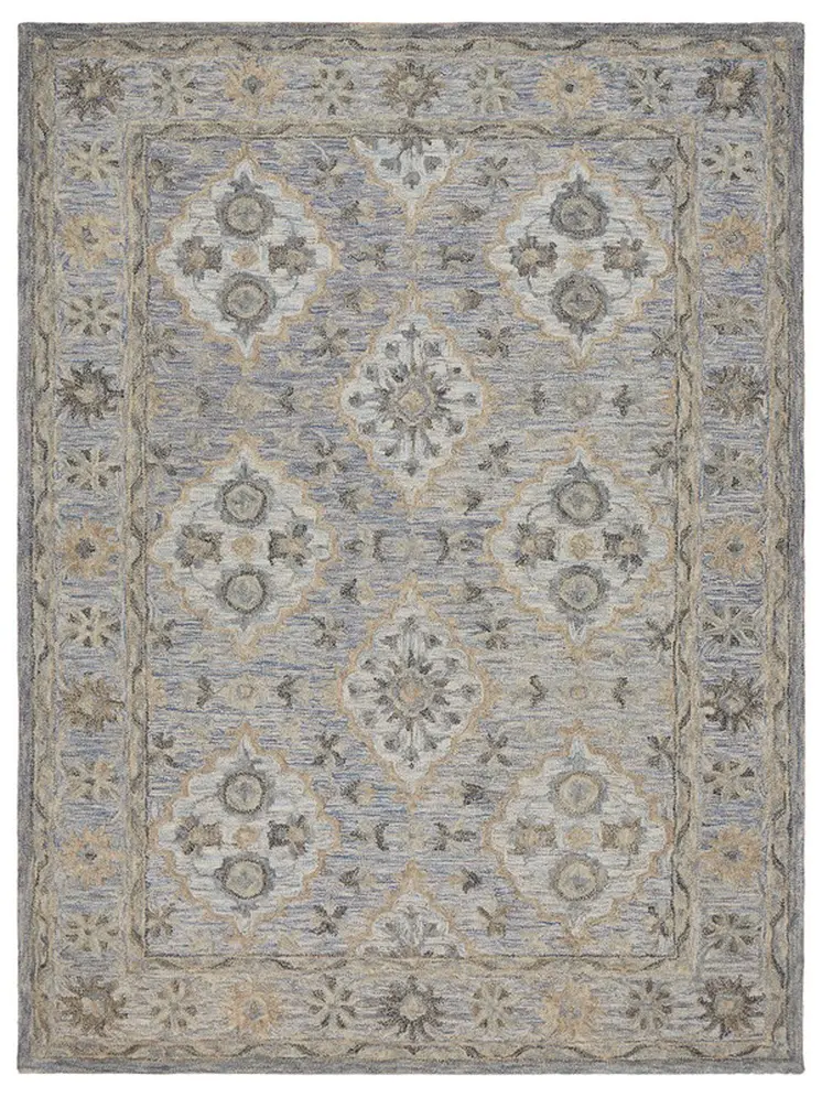 9' X 12' Blue and Tan Traditional Area Rug