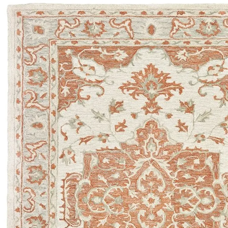 5' X 8' Orange and Ivory Medallion Area Rug