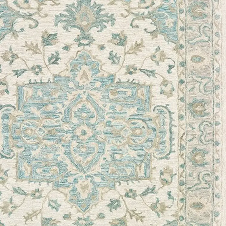 5' X 8' Turquoise and Cream Medallion Area Rug