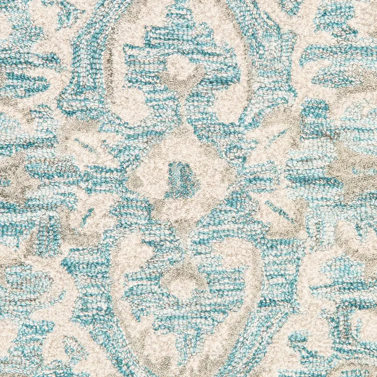 8' X 10' Turquoise and Cream Medallion Area Rug