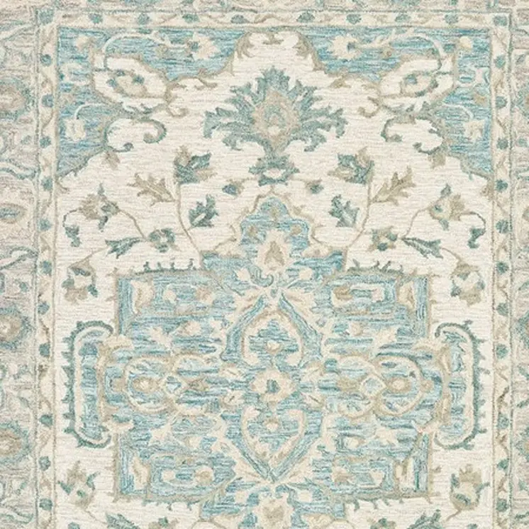8' X 10' Turquoise and Cream Medallion Area Rug