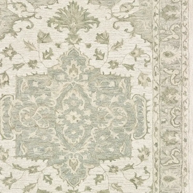 8' X 10' Green and Cream Medallion Area Rug