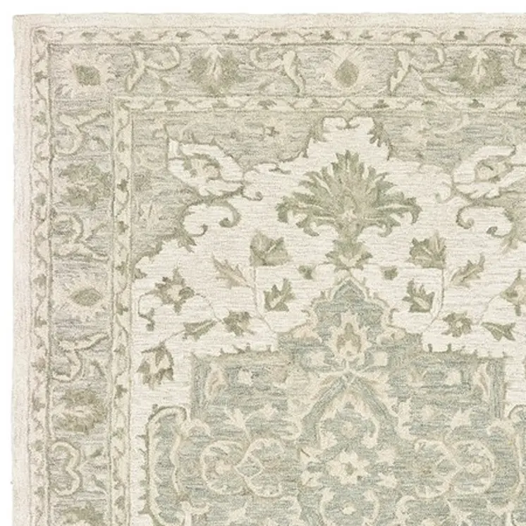 9' X 12' Green Wool Hand Tufted Area Rug