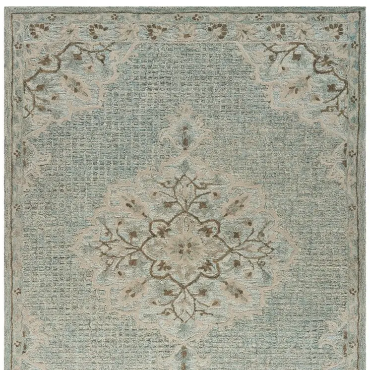 5' X 8' Blue Wool Floral Medallion Hand Tufted Area Rug