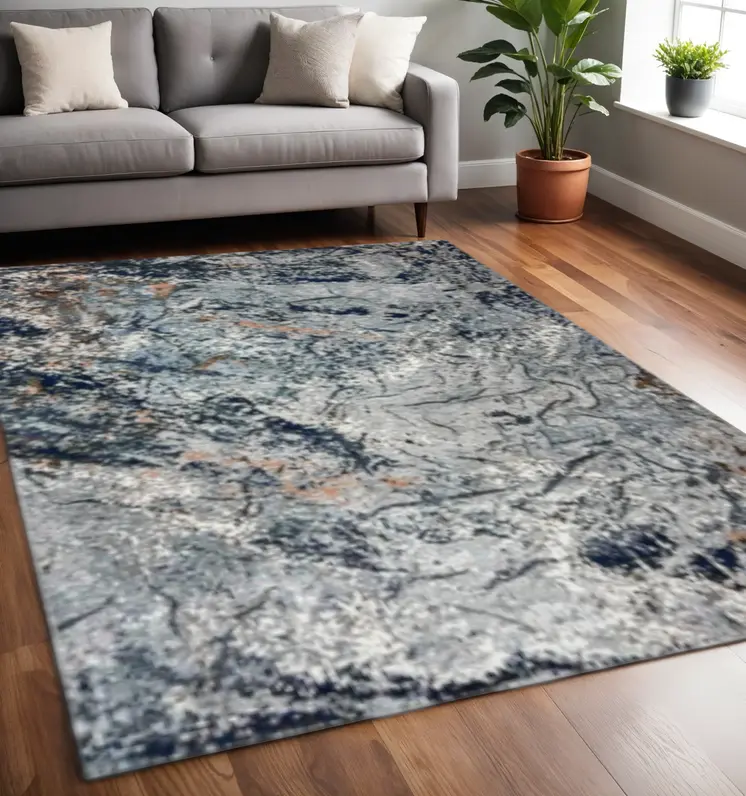5' X 8' Navy and Gray Abstract Ice Area Rug