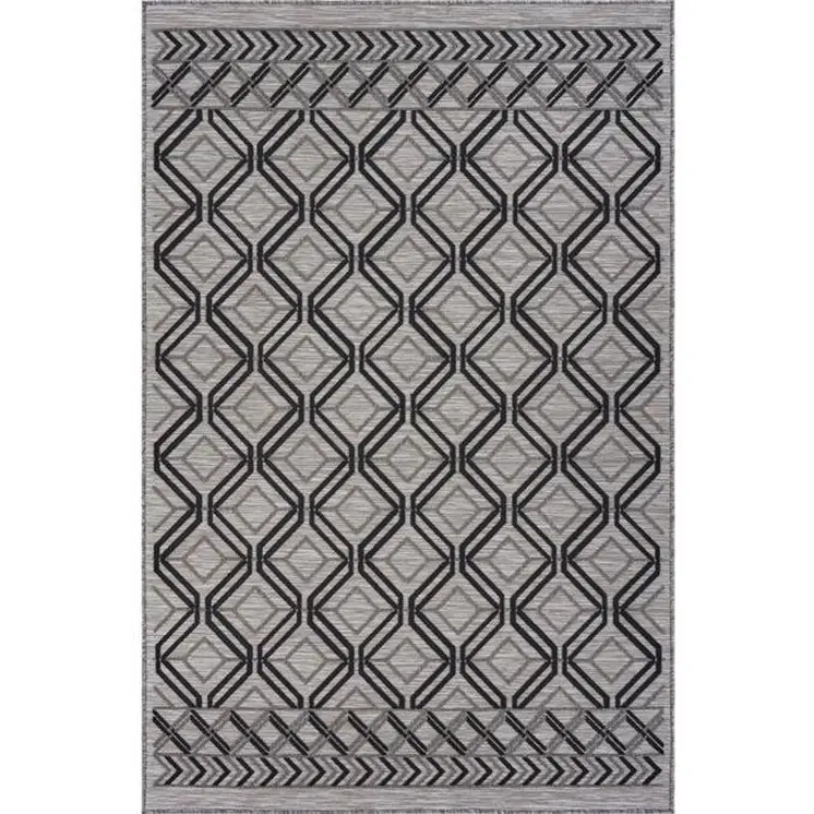 8' X 10' Black And Tan Indoor Outdoor Area Rug