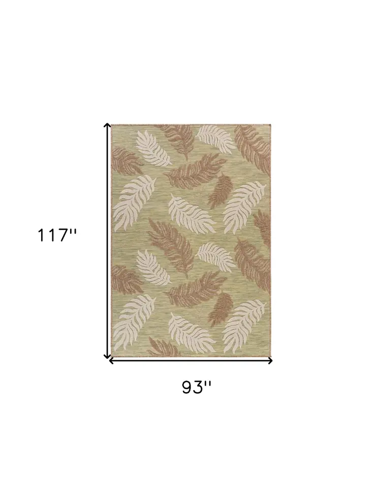 8' X 10' Green And Ivory Indoor Outdoor Area Rug