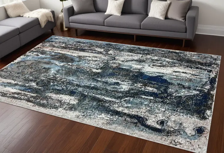 8' X 10' Shades of Blue and Gray Abstract Marble Area Rug