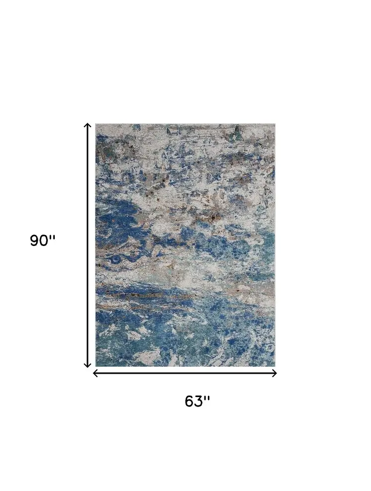 5' X 8' Blue and Gray Abstract Earth Area Rug