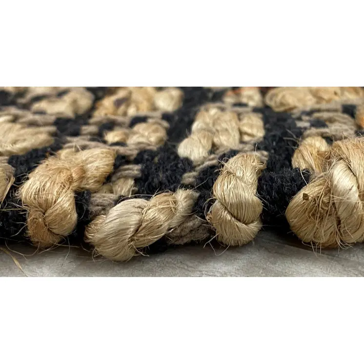 5' X 7' Tan And Black Jute Hand Woven Area Rug