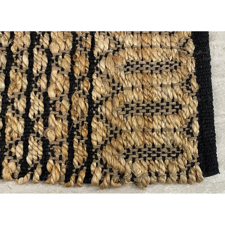 5' X 7' Tan And Black Jute Hand Woven Area Rug
