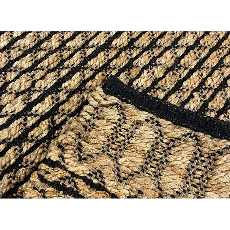5' X 7' Tan And Black Jute Hand Woven Area Rug