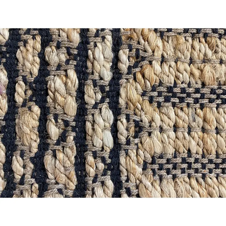 5' X 7' Tan And Black Jute Hand Woven Area Rug