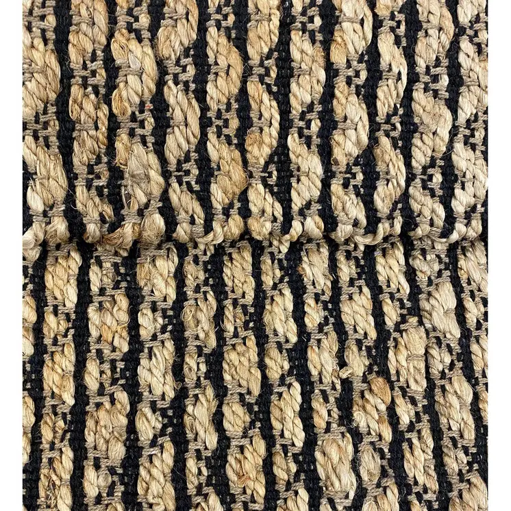 5' X 7' Tan And Black Jute Hand Woven Area Rug
