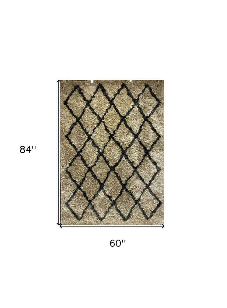5' X 7' Cream and Black Lattice Area Rug