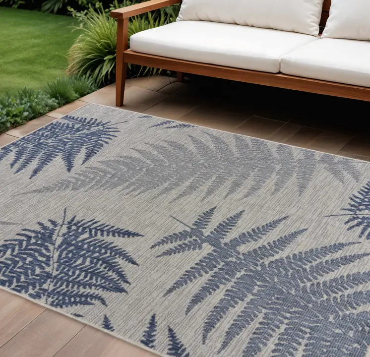 8' X 10' Blue And Gray Indoor Outdoor Area Rug