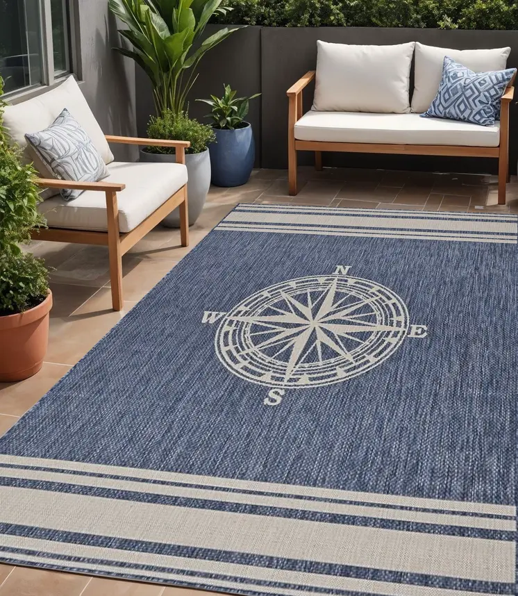 5' X 7' Blue And Gray Indoor Outdoor Area Rug