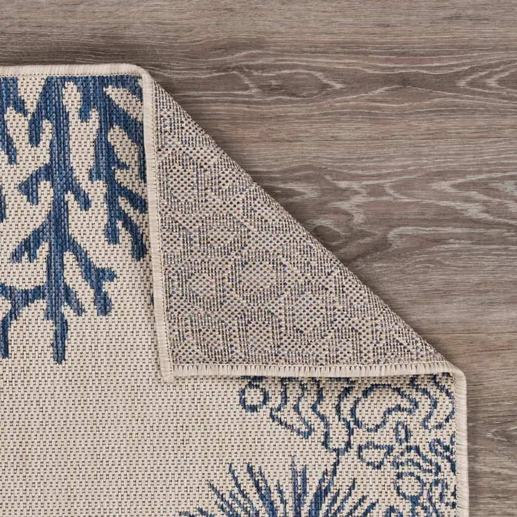 5' X 7' Beige And Blue Coral Indoor Outdoor Area Rug