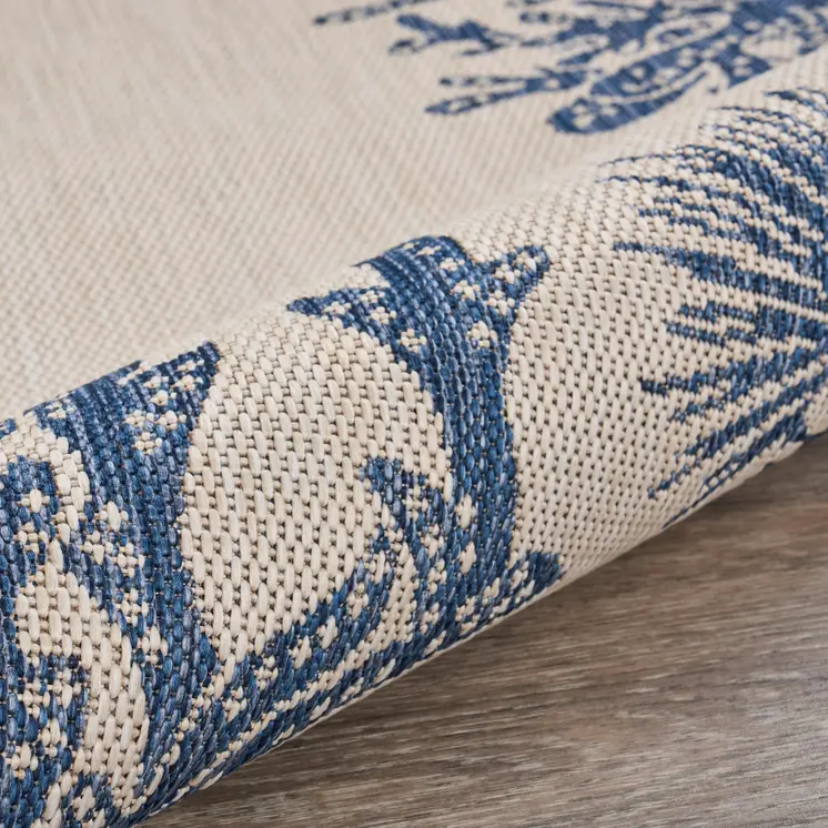 8' X 9' Beige And Blue Coral Indoor Outdoor Area Rug