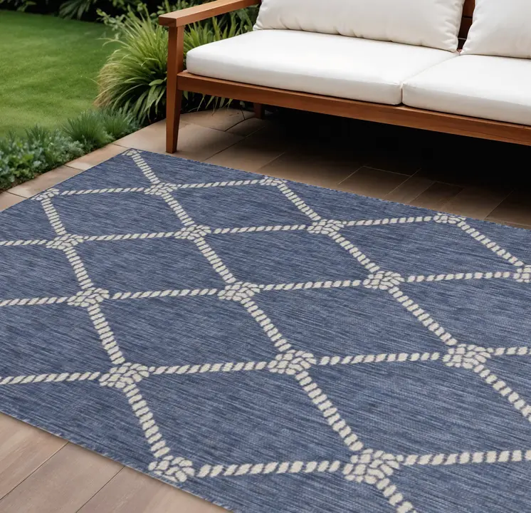 8' X 10' Blue And Gray Indoor Outdoor Area Rug