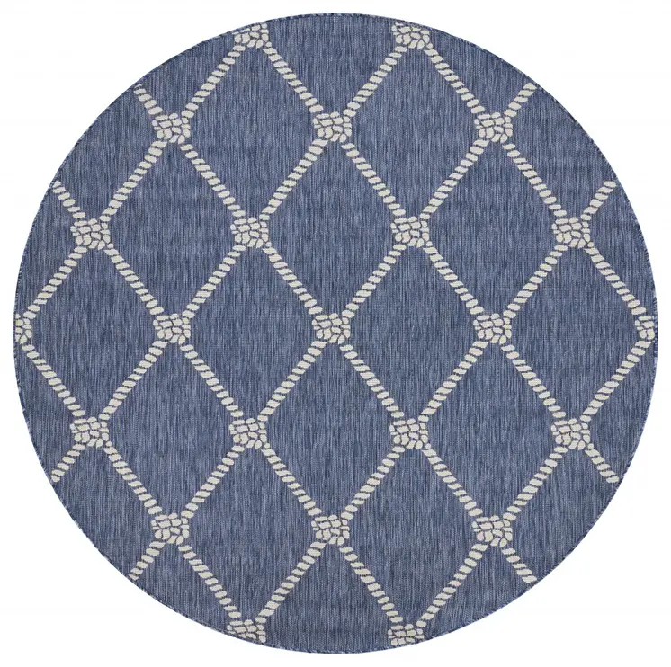 8' Blue And Gray Round Indoor Outdoor Area Rug
