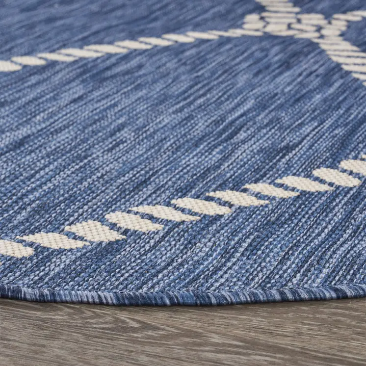 8' Blue And Gray Round Indoor Outdoor Area Rug