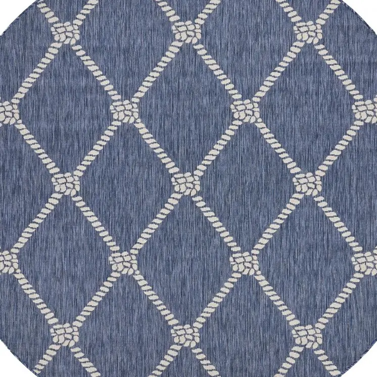 8' Blue And Gray Round Indoor Outdoor Area Rug