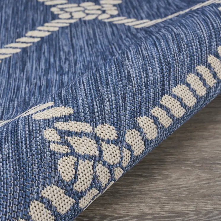 8' Blue And Gray Round Indoor Outdoor Area Rug