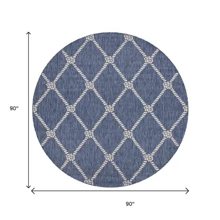 8' Blue And Gray Round Indoor Outdoor Area Rug