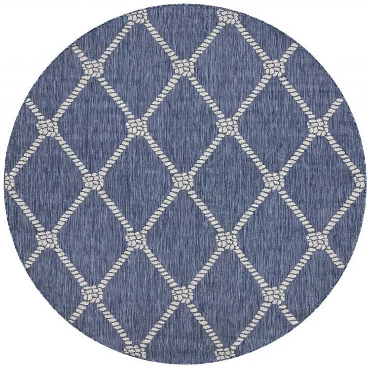 8' Blue And Gray Round Indoor Outdoor Area Rug
