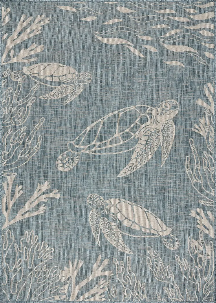 5' X 7' Blue And Gray Indoor Outdoor Area Rug