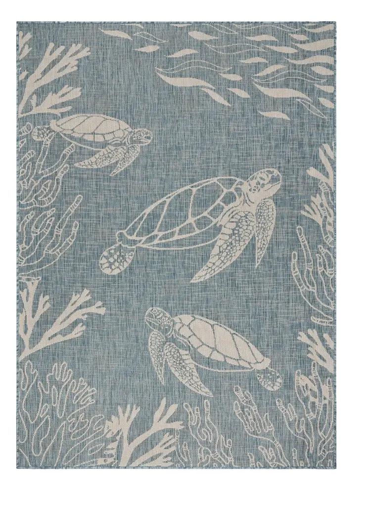 5' X 7' Blue And Gray Indoor Outdoor Area Rug