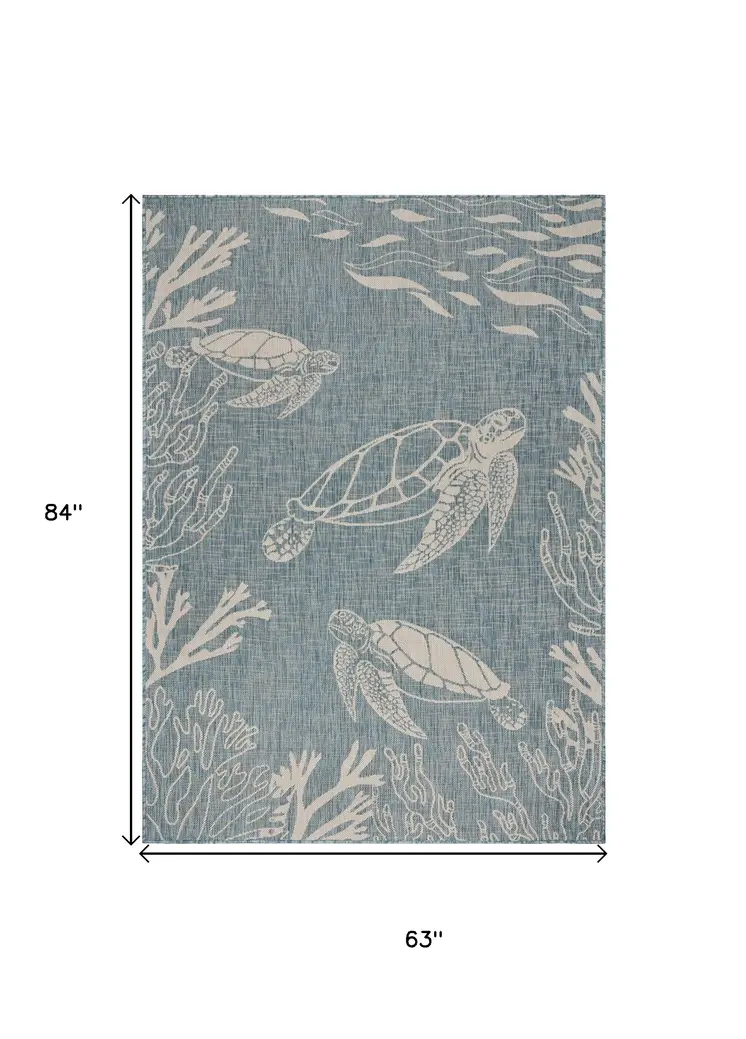 5' X 7' Blue And Gray Indoor Outdoor Area Rug