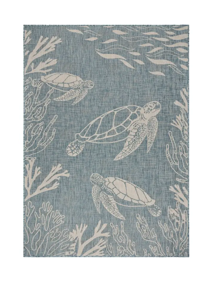 5' X 7' Blue And Gray Indoor Outdoor Area Rug