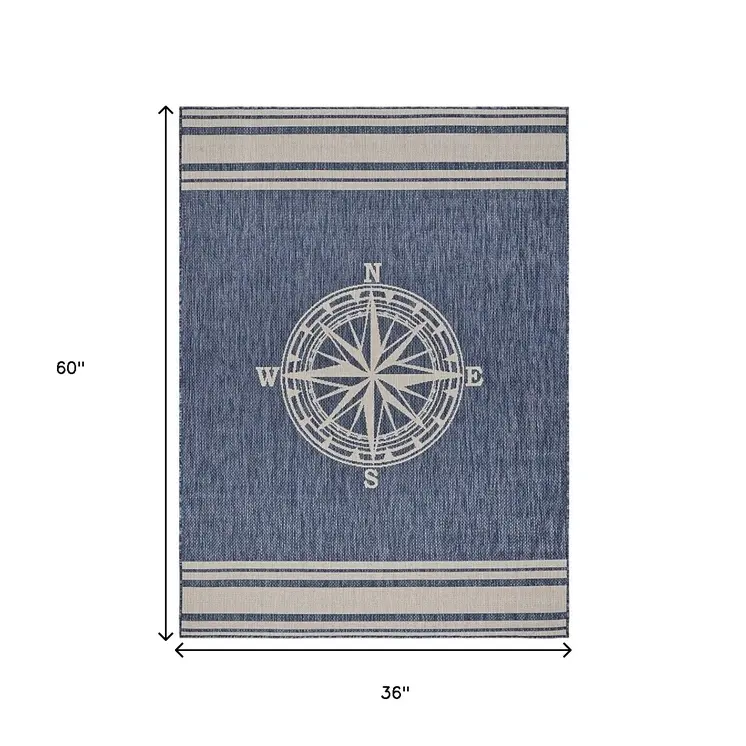 3' X 5' Blue And Gray Indoor Outdoor Area Rug